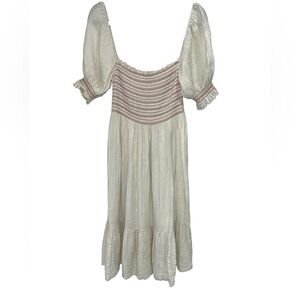 Nothing Fits But Kiko Smocked Cotton Modal Midi Dress in Cream/Pink - L/XL